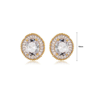 Simple and Bright Plated Rose Gold Geometric Round Stud Earrings with Cubic Zirconia