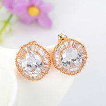 Load image into Gallery viewer, Simple and Bright Plated Rose Gold Geometric Round Stud Earrings with Cubic Zirconia