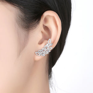 Elegant Bright Leaf Earrings with Cubic Zirconia