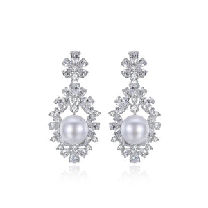 Fashion and Elegant Geometric Pattern Imitation Pearl Earrings with Cubic Zirconia