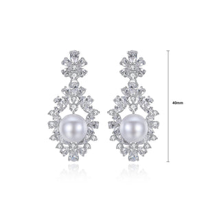 Fashion and Elegant Geometric Pattern Imitation Pearl Earrings with Cubic Zirconia