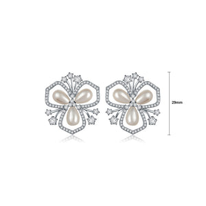 Elegant and Fashion Geometric Flower Imitation Pearl Stud Earrings with Cubic Zirconia