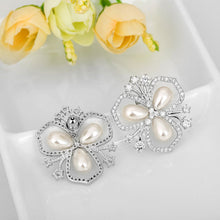 Load image into Gallery viewer, Elegant and Fashion Geometric Flower Imitation Pearl Stud Earrings with Cubic Zirconia