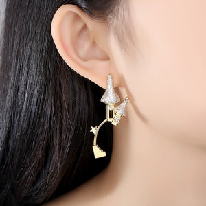 Simple and Creative Plated Gold Geometric House Earrings with Cubic Zirconia