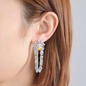 Fashion Creative Geometric Long Earrings with Yellow Cubic Zirconia