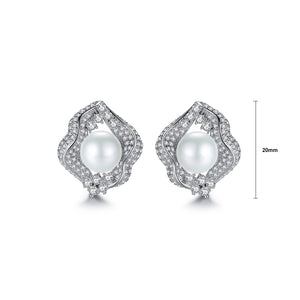 Fashion and Elegant Shell Imitation Pearl Stud Earrings with Cubic Zirconia