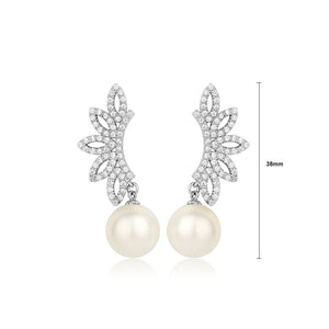 Fashion and Elegant Leaf Imitation Pearl Earrings with Cubic Zirconia