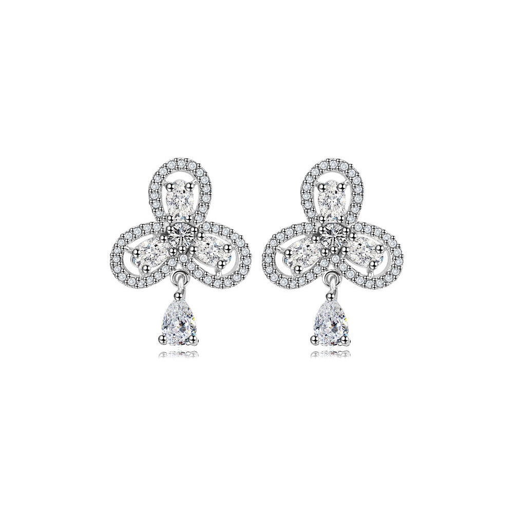 Elegant and Fashion Three-leafed Clover Earrings with Cubic Zirconia