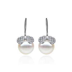 Simple and Elegant Heart-shaped Cubic Zirconia Earrings with Imitation Pearls