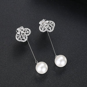 Fashion and Elegant Butterfly Tassel Imitation Pearl Earrings with Cubic Zirconia
