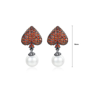 Fashion and Elegant Plated Black Heart-shaped Imitation Pearl Earrings with Red Cubic Zirconia