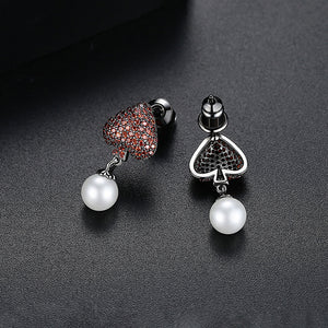 Fashion and Elegant Plated Black Heart-shaped Imitation Pearl Earrings with Red Cubic Zirconia