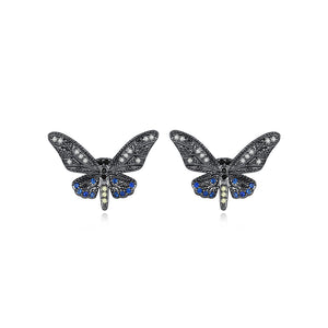 Fashion and Elegant Plated Black Butterfly Stud Earrings with Blue Cubic Zirconia
