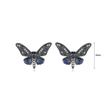 Load image into Gallery viewer, Fashion and Elegant Plated Black Butterfly Stud Earrings with Blue Cubic Zirconia
