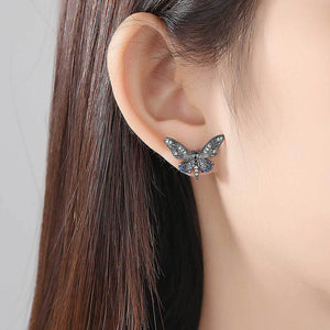 Fashion and Elegant Plated Black Butterfly Stud Earrings with Blue Cubic Zirconia