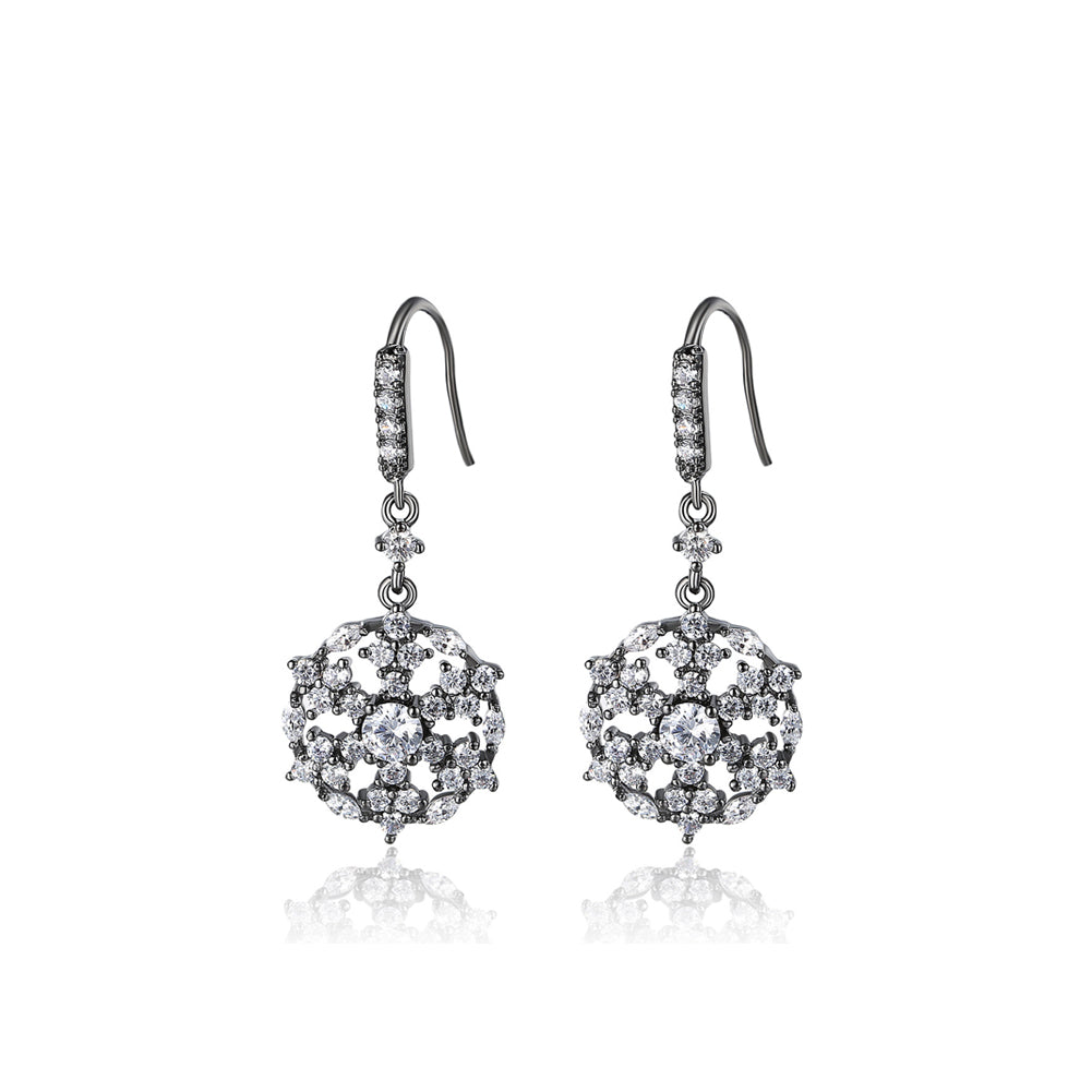Simple and Fashion Plated Black Snowflake Earrings with Cubic Zirconia