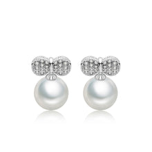 Load image into Gallery viewer, Simple and Lovely Ribbon Imitation Pearl Earrings with Cubic Zirconia