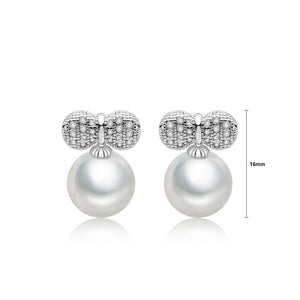 Simple and Lovely Ribbon Imitation Pearl Earrings with Cubic Zirconia