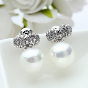 Simple and Lovely Ribbon Imitation Pearl Earrings with Cubic Zirconia