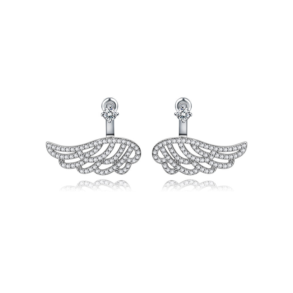 Fashion Simple Angel Wing Stud Earrings with Cubic Zirconia