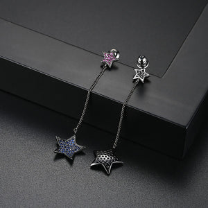 Simple Temperament Plated Black Star Tassel Earrings with Blue Cubic Zirconia