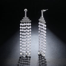 Load image into Gallery viewer, Elegant Temperament Geometric Round Beads Imitation Pearl Tassel Earrings with Cubic Zirconia