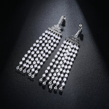 Load image into Gallery viewer, Elegant Temperament Geometric Round Beads Imitation Pearl Tassel Earrings with Cubic Zirconia