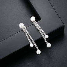 Load image into Gallery viewer, Simple Temperament Geometric Tassel Imitation Pearl Earrings with Cubic Zirconia