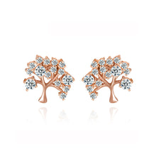 Load image into Gallery viewer, Fashion and Elegant Plated Rose Gold Tree Of Life Stud Earrings with Cubic Zirconia