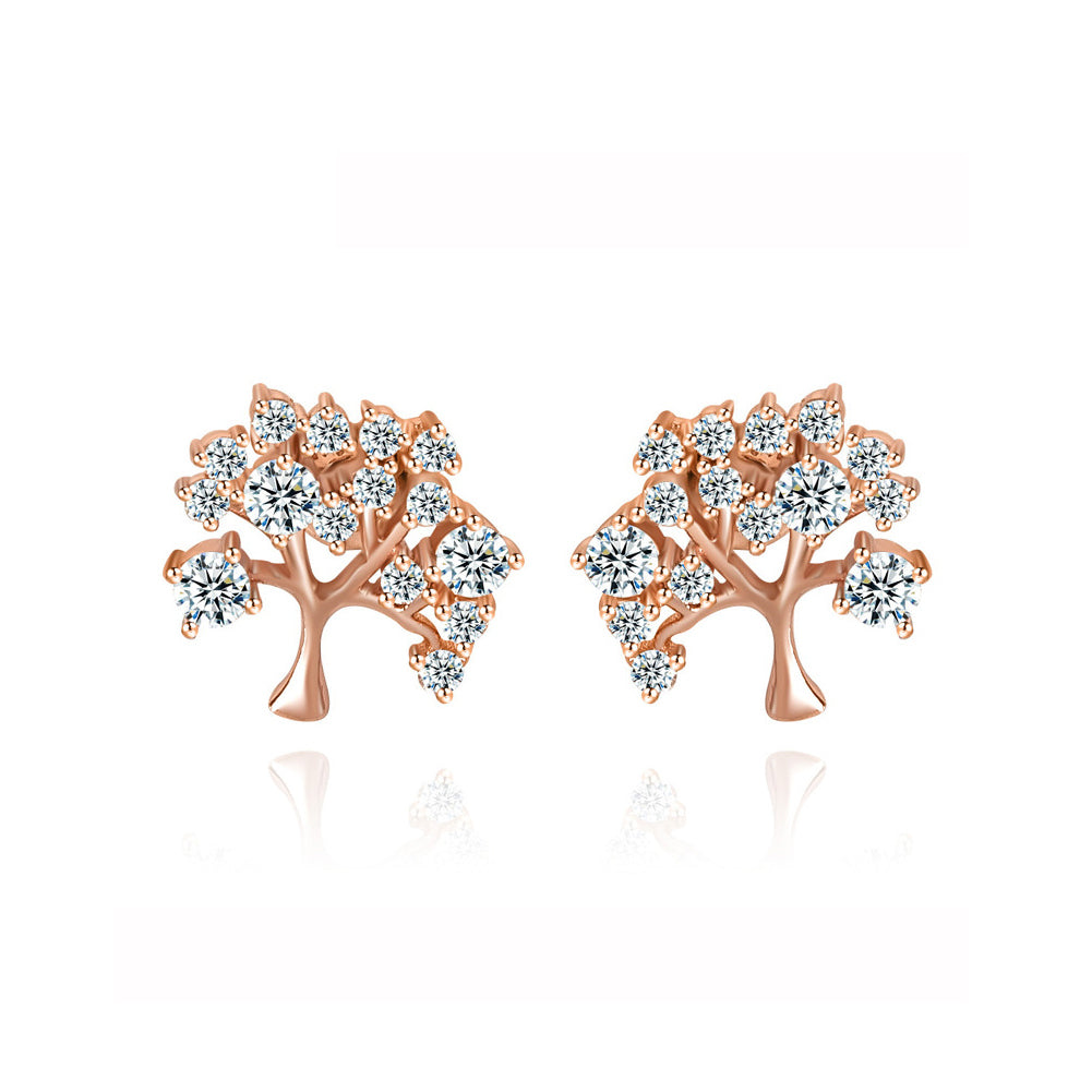 Fashion and Elegant Plated Rose Gold Tree Of Life Stud Earrings with Cubic Zirconia