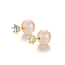Load image into Gallery viewer, Simple and Fashion Plated Gold Crown Cubic Zirconia Stud Earrings with Imitation Pearls