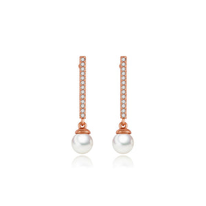 Simple and Elegant Plated Rose Gold Geometric Imitation Pearl Earrings with Cubic Zirconia