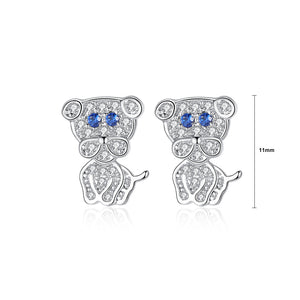 Simple and Cute Dog Stud Earrings with Cubic Zirconia