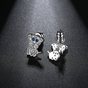 Simple and Cute Dog Stud Earrings with Cubic Zirconia