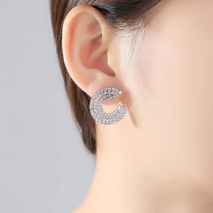 Simple and Bright Geometric C-shaped Stud Earrings with Cubic Zirconia