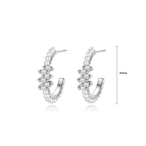 Simple and Fashion Geometric C-shaped Imitation Pearl Stud Earrings with Cubic Zirconia
