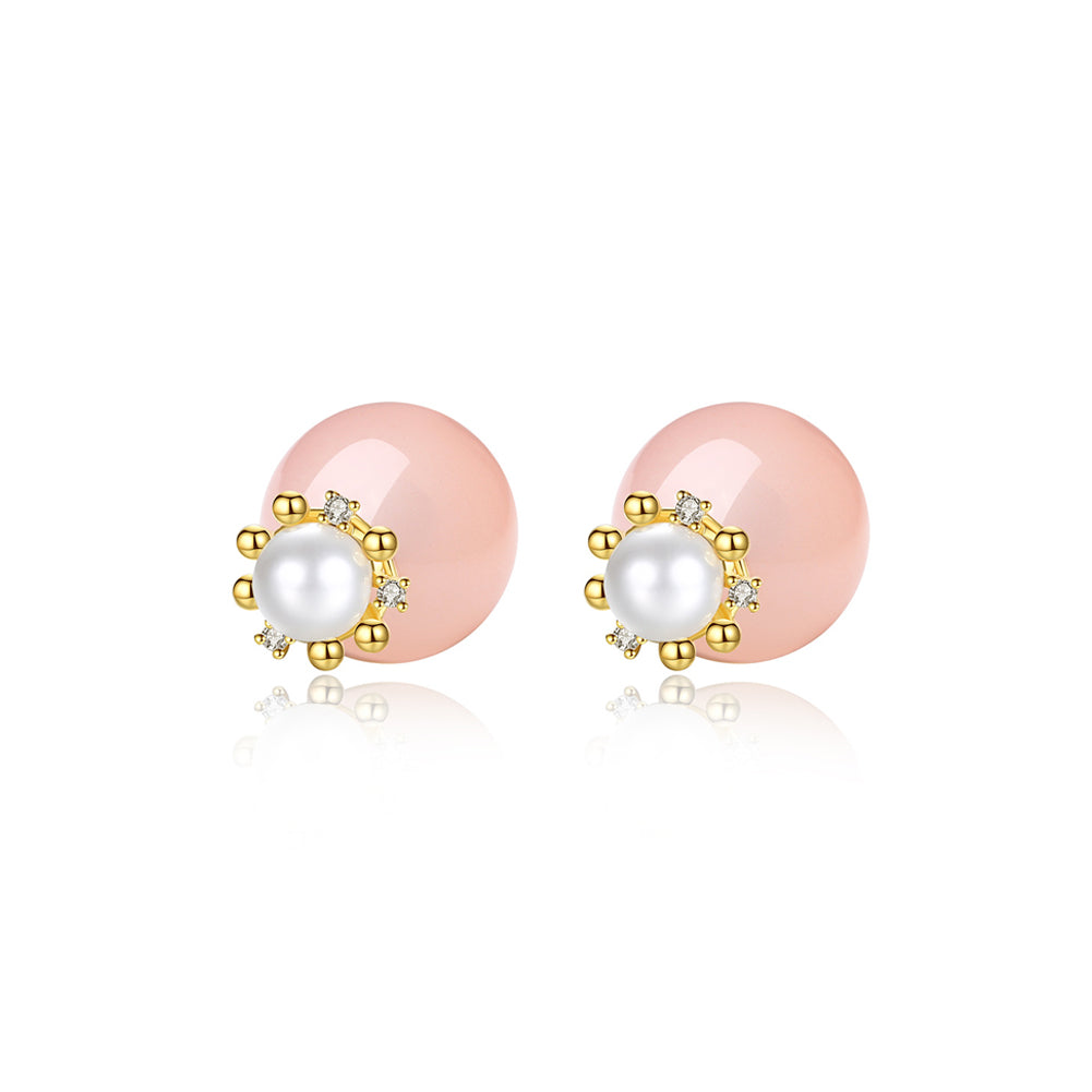 Fashion and Elegant Plated Gold Geometric Imitation Pearl Stud Earrings