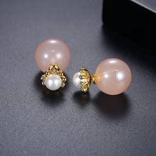 Load image into Gallery viewer, Fashion and Elegant Plated Gold Geometric Imitation Pearl Stud Earrings