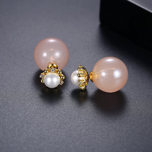 Fashion and Elegant Plated Gold Geometric Imitation Pearl Stud Earrings
