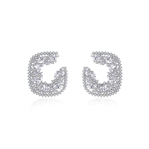 Elegant and Bright Geometric Hollow Square Stud Earrings with Cubic Zirconia