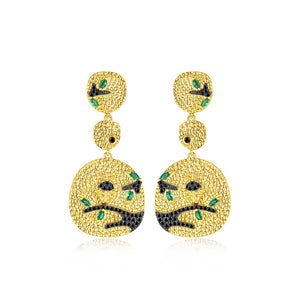 Fashion and Elegant Plated Gold Geometric Round Hibiscus Earrings with Black Cubic Zirconia