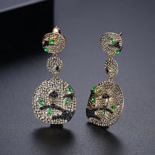 Load image into Gallery viewer, Fashion and Elegant Plated Gold Geometric Round Hibiscus Earrings with Black Cubic Zirconia