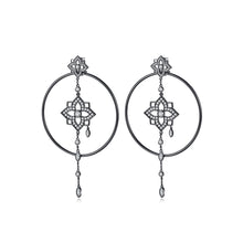 Load image into Gallery viewer, Simple Vintage Plated Black Geometric Circle Pattern Tassel Earrings with Cubic Zirconia