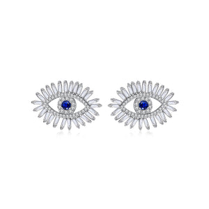Fashion Creative Devil's Eye Stud Earrings with Blue Cubic Zirconia
