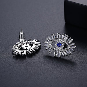 Fashion Creative Devil's Eye Stud Earrings with Blue Cubic Zirconia