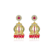 Load image into Gallery viewer, Fashion Vintage Plated Gold Palace Geometric Wind Chimes Earrings with Red Cubic Zirconia