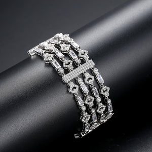 Fashion and Elegant Geometric Texture Bracelet with Cubic Zirconia