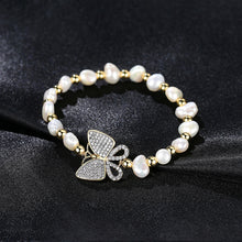 Load image into Gallery viewer, Fashion and Elegant Plated Gold Butterfly Cubic Zirconia Imitation Pearl Bracelet