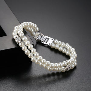 Fashion and Elegant Geometric Imitation Pearl Round Bead Double-layer Bracelet