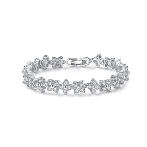 Elegant and Bright Four-leafed Clover Bracelet with Cubic Zirconia 17cm